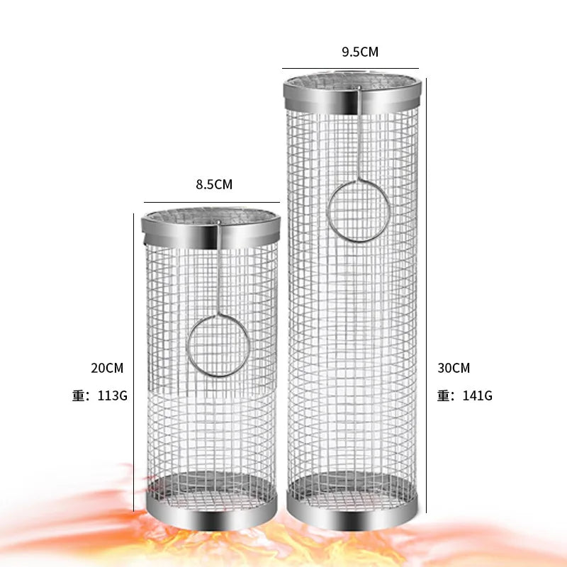 Round Stainless Steel BBQ Grill Basket – Camping & Outdoor BBQ Grill Basket Qst