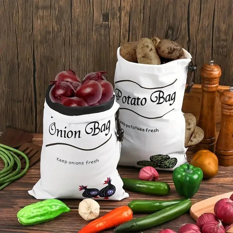 Reusable Canvas Drawstring Vegetable & Potato Storage Bag Vegetable Storage Bag Qst