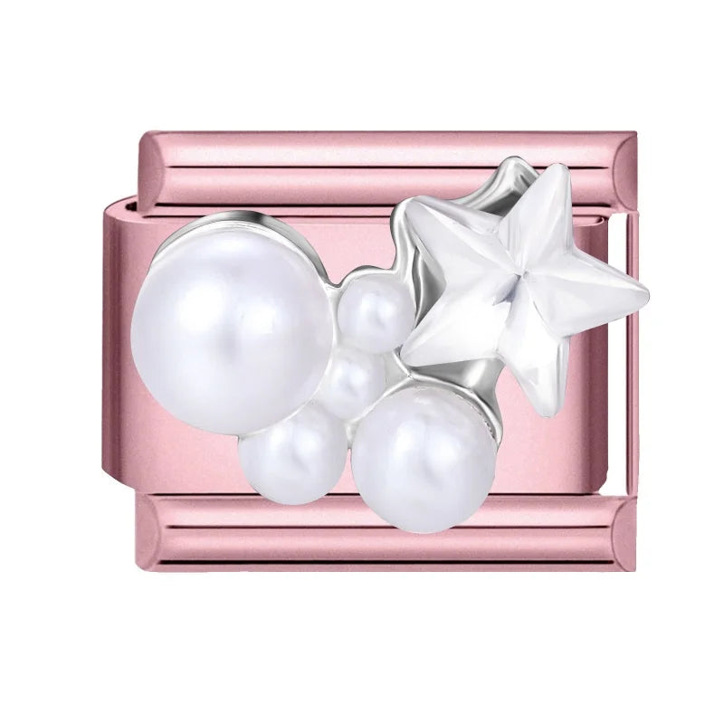 Zircon Flower Heart Bow Pink DIY Charm Bracelet | Stainless Steel DIY Charm Bracelet Qme Style 33