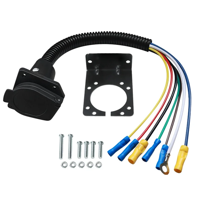 7-Pin Trailer Plug 7-Way RV Connector with Mounting Bracket Trailer Wiring Connector Qst Black NONE