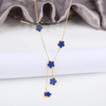 Five Leaf Flower Stainless Steel Bracelet Necklace Earrings Set Jewelry Set Qme Blue Necklace