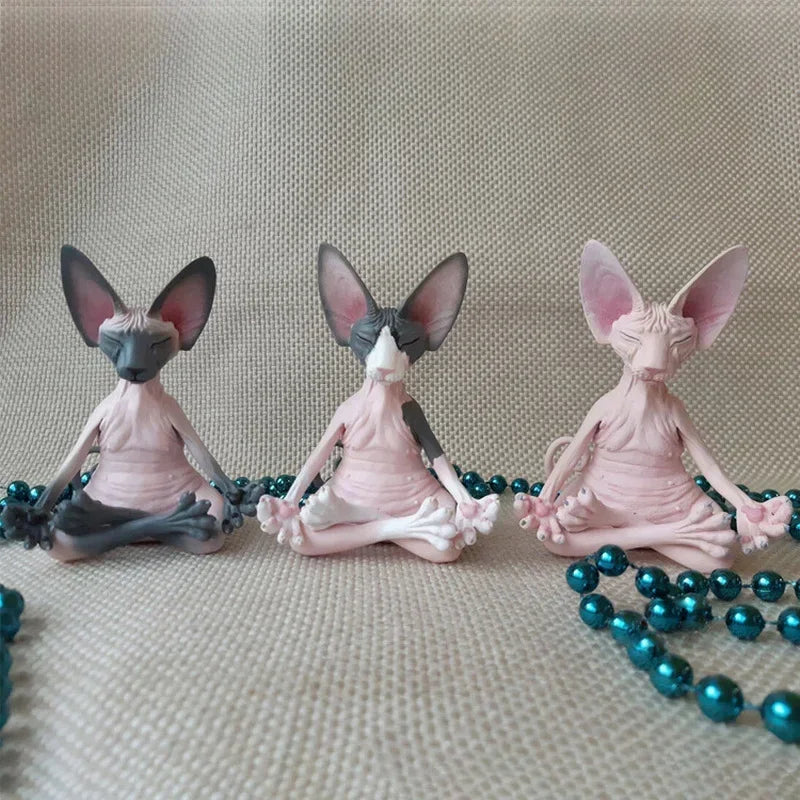 Whimsical Buddha Cat Sphinx Figurine | Yoga Meditation Decor Decorative Figurine Qme