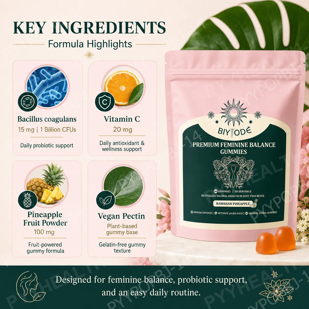 Biyode Women's Probiotic Gummies – Pineapple, 60 Count Probiotic Gummies Qst