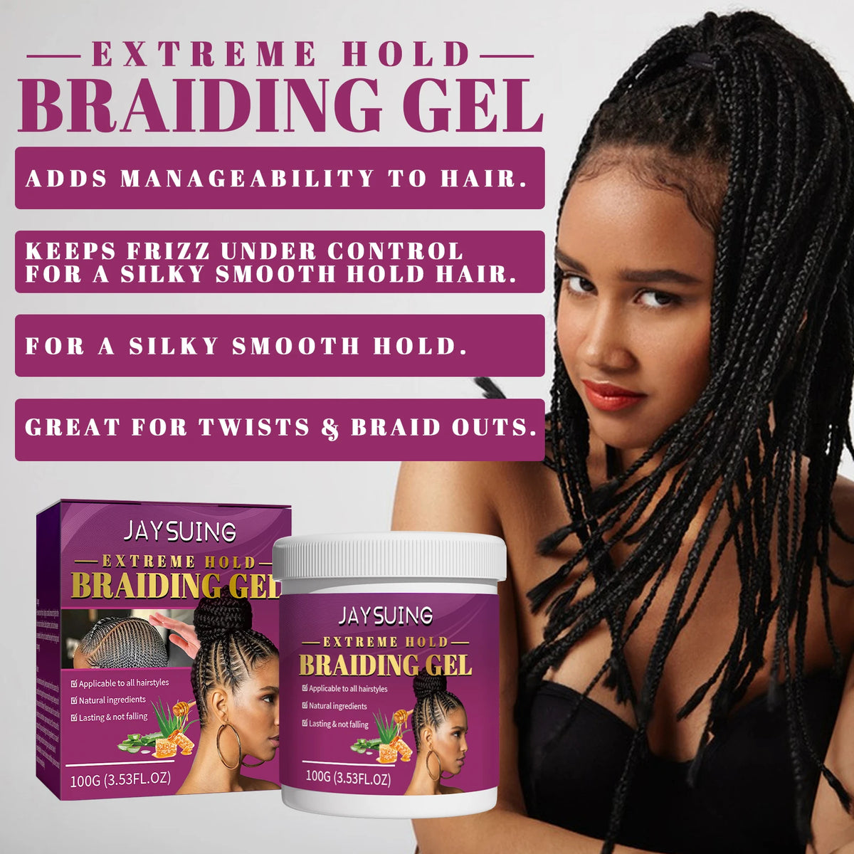 Jaysuing Extreme Hold Braiding Gel – Edge Control & Anti-Frizz Hair Styling Gel Qst