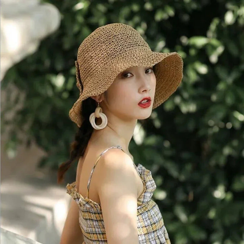 Wide Brim Foldable Straw Sun Hat – Beach & Travel Women Girls Wide Brim Sun Hat Qme