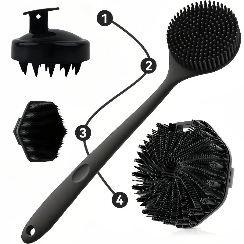 Long Handle Silicone Bath Brush – Body, Back & Face Exfoliating Silicone Bath Brush Qme