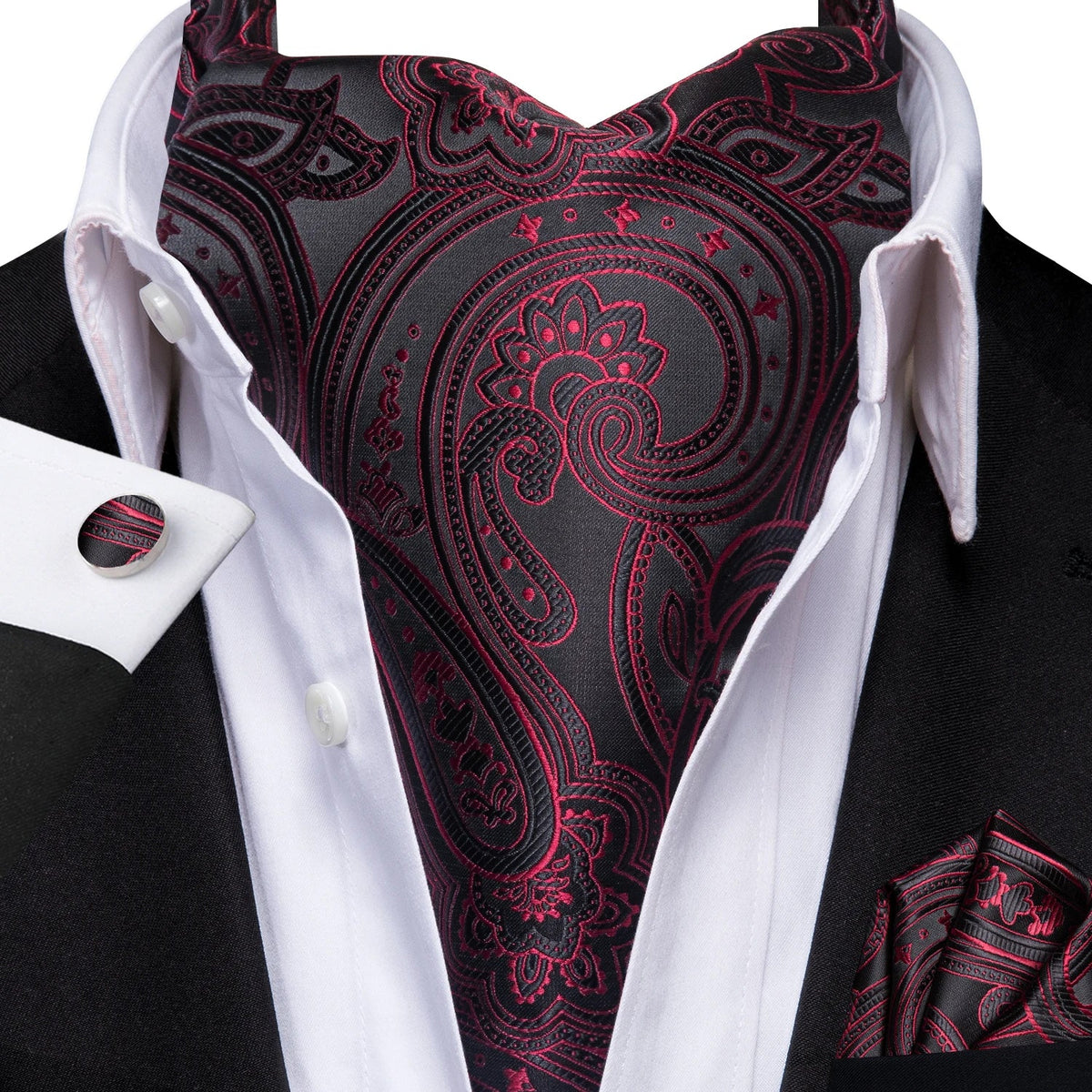 Men's Luxury Floral Ascot Cravat Set – Cufflinks & Handkerchief Ascot Cravat Set Qme LDAS1194