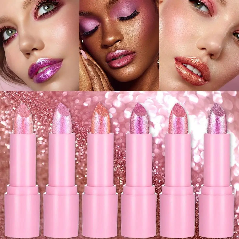 Metallic Pink Glitter Lipstick – Long-Lasting Diamond Shine Glitter Lipstick Qme