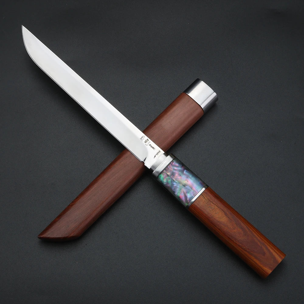 XUAN FENG 5CR13 Steel Meat Slicer Knife – Wooden Scabbard Kitchen Slicer Knife Qst