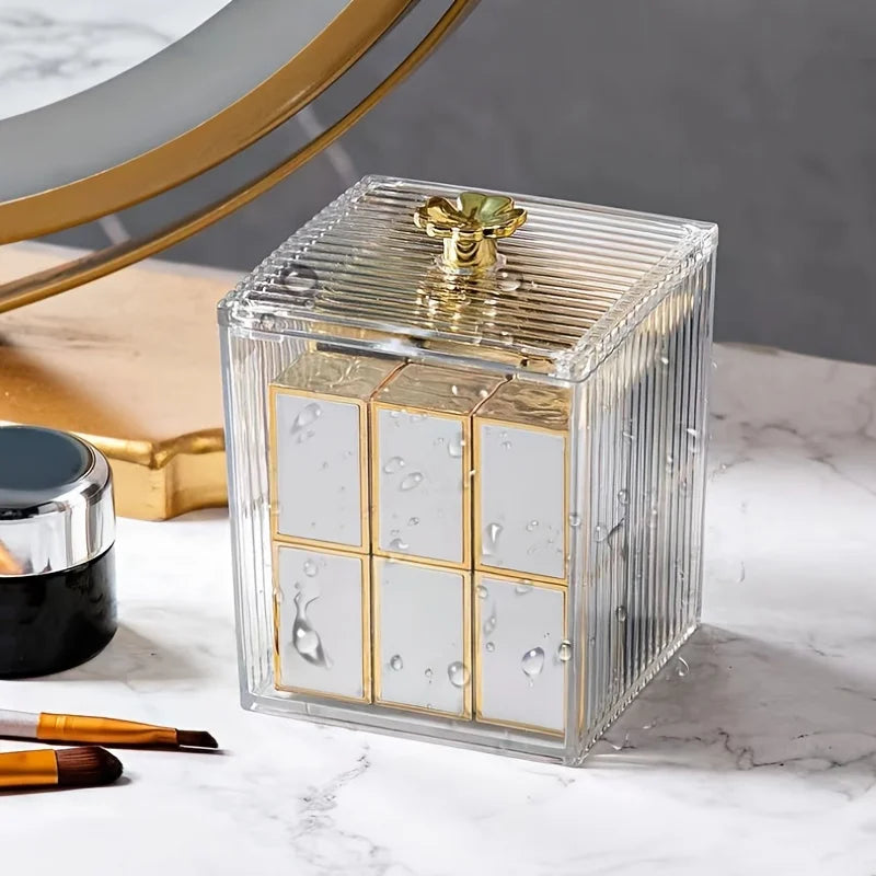 Clear Acrylic Cotton Swab Storage Jar with Lid | Canister Bathroom Storage Jar Qme Box with Lid