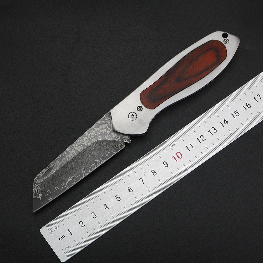 XUAN FENG Damascus Folding Pocket Knife – Wooden Handle X61 Folding Pocket Knife Qst