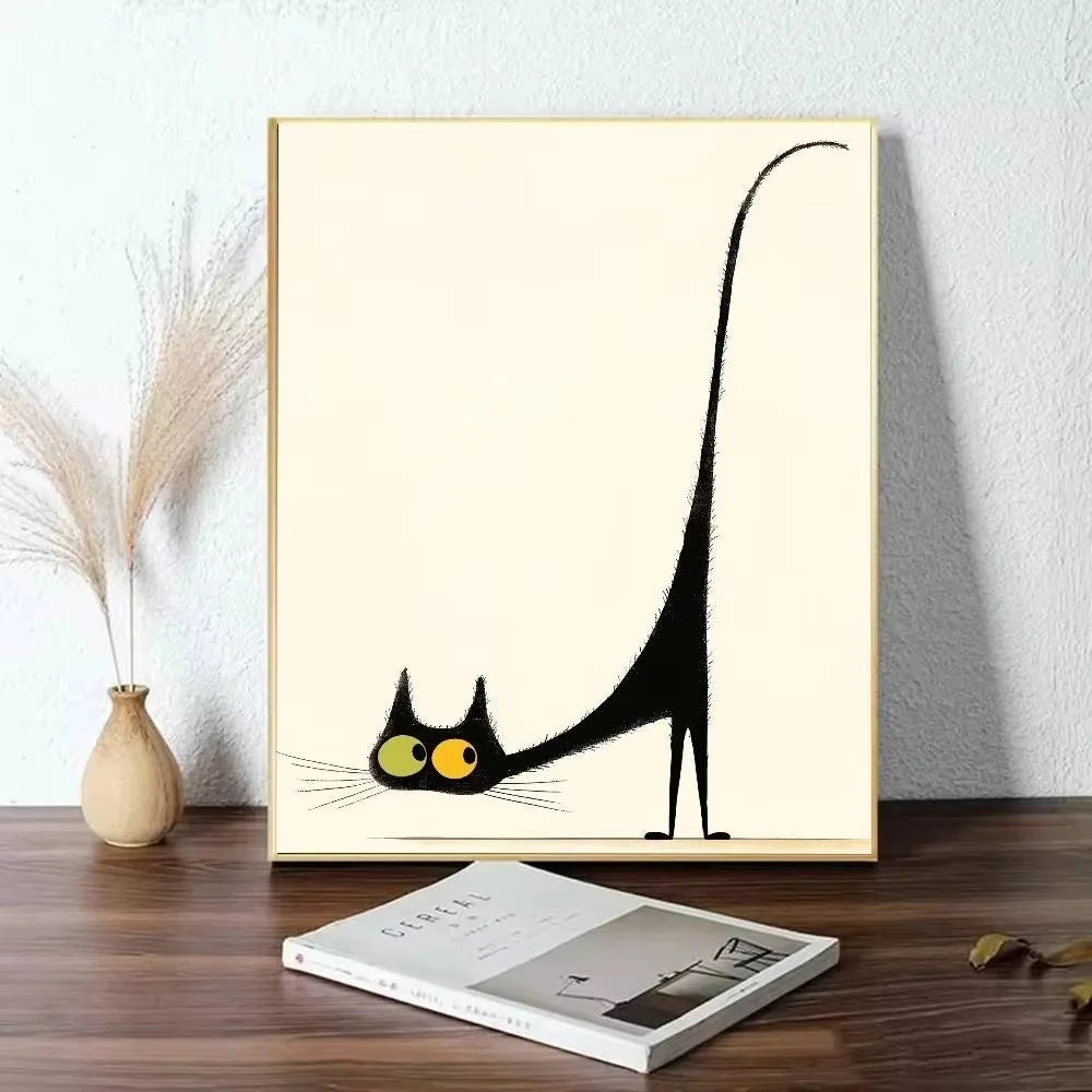 Peeping Black Cat Canvas Wall Art – Funny Minimalist Poster Canvas Wall Art Qst