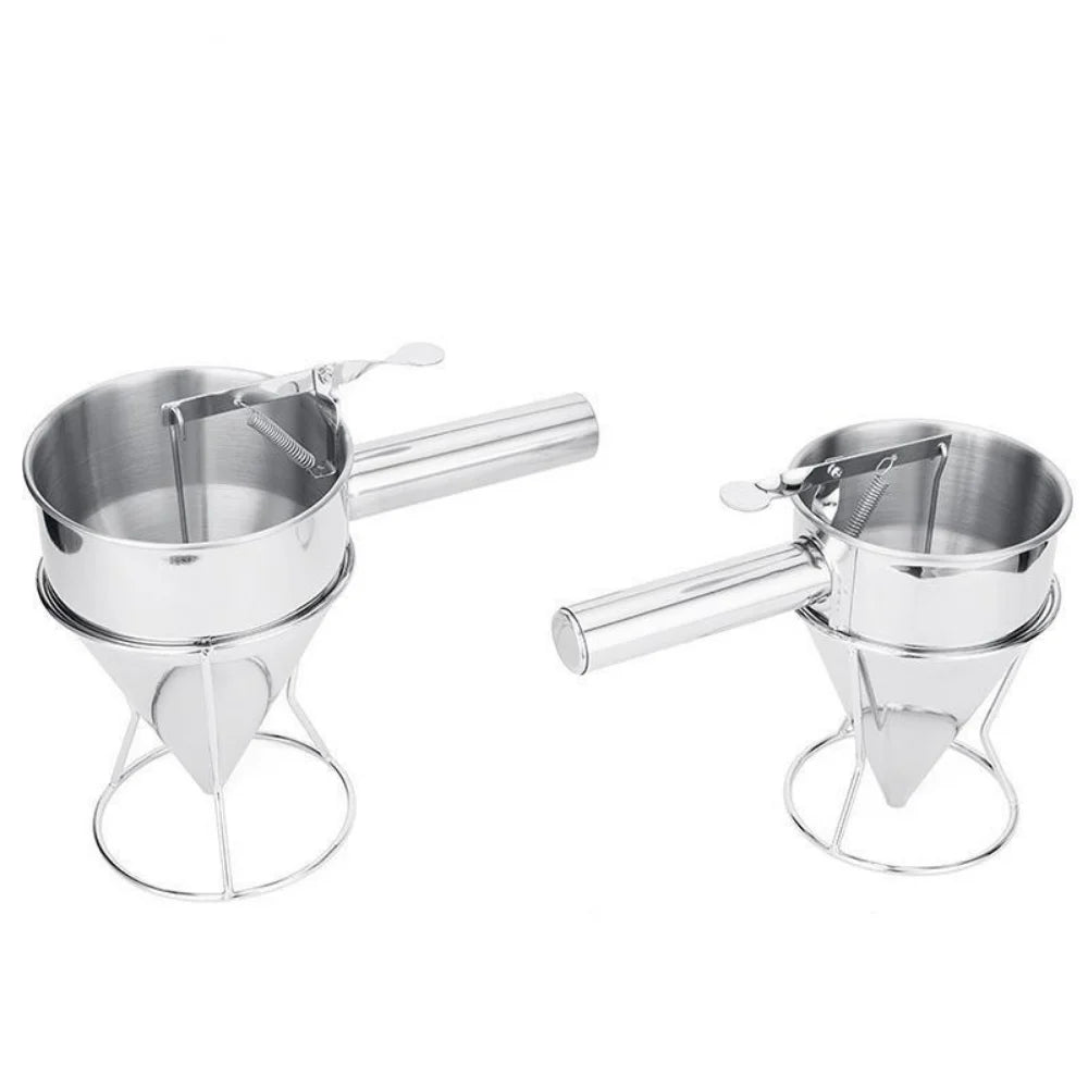 Stainless Steel Batter & Oil Funnel Dispenser with Holder Batter Funnel Dispenser Qme