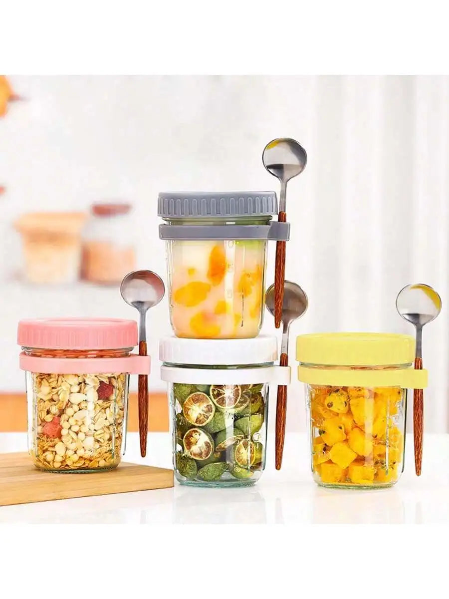 Overnight Oats Container with Lid & Spoon – Airtight Jar Food Storage Container Qme