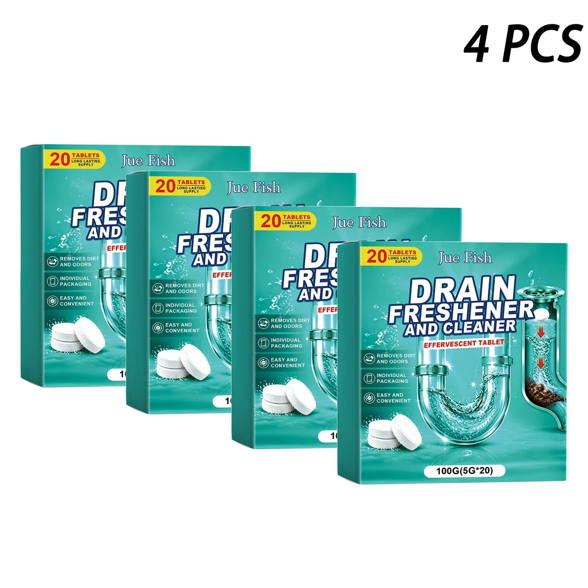 Sink Drain Cleaning Tablets – Remove Grease & Food Residue Drain Cleaning Tablets Qme 4 x 100g Boxed
