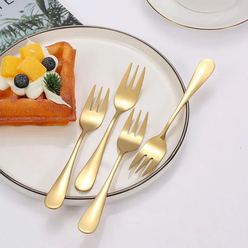 Stainless Steel Fruit & Dessert Forks Set | Elegant Mini Cutlery Dessert Fork Set Qme