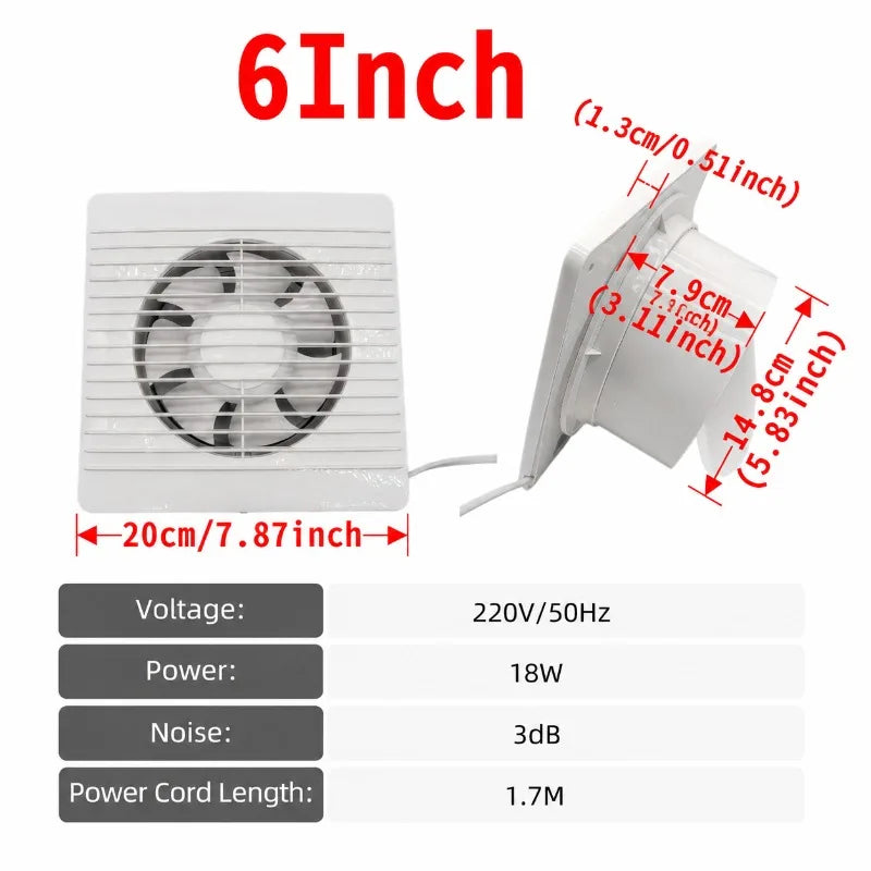 ZARTSEN Silent Extractor Fan 4/6/8 Inch – Bathroom & Kitchen Ventilation Extractor Fan Qst 6inch 220 V 220V-240V EU Plug