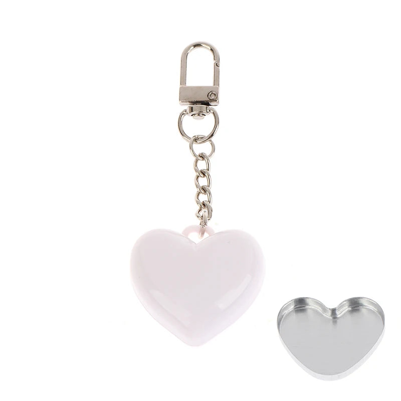 Heart Shape Mini Empty Compact – Blush & Eyeshadow Case + Mirror Cosmetic Compact Case Qst White Keychain