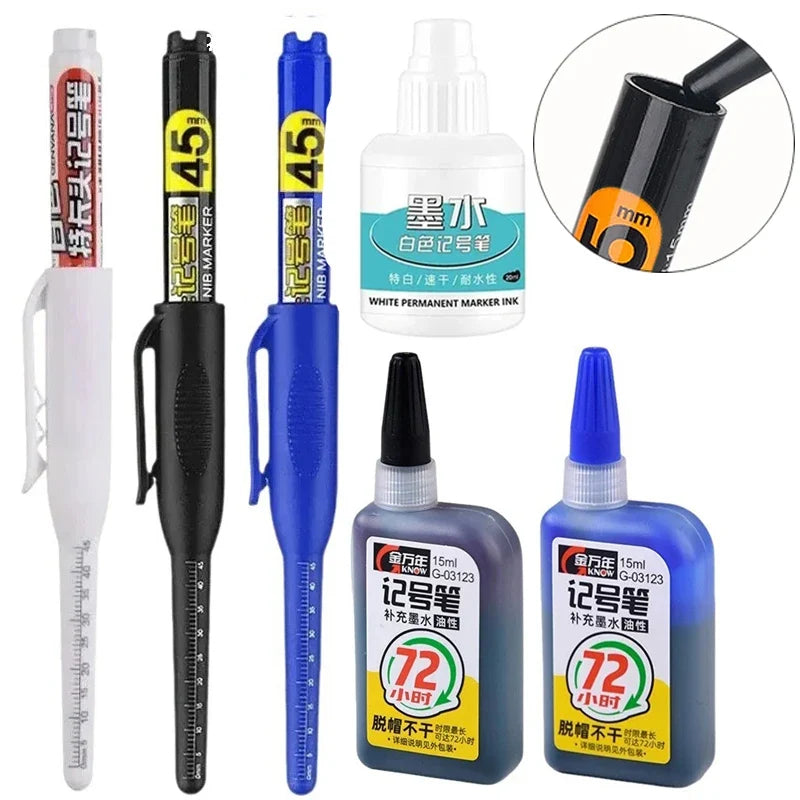 Waterproof Deep Hole Marker Pen – Long Nib Carpenter Pen Carpenter Marker Pen Qme