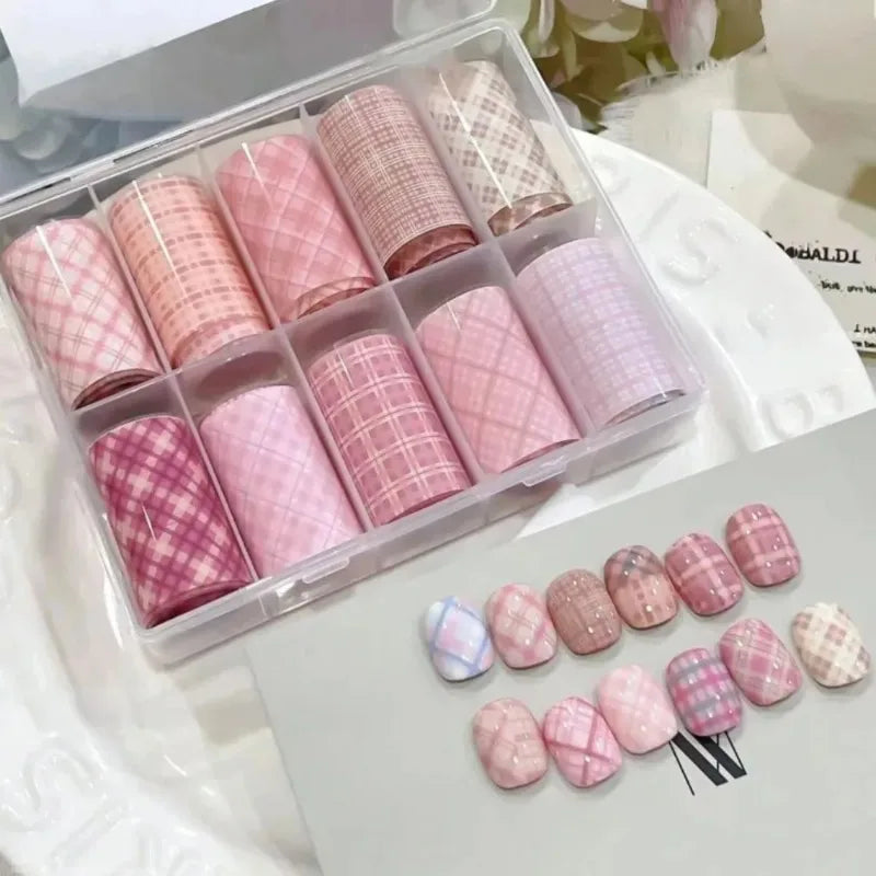 Nail Art Foil Transfer Paper Pink Grid Stamping Stickers Nail Art Stickers Qme