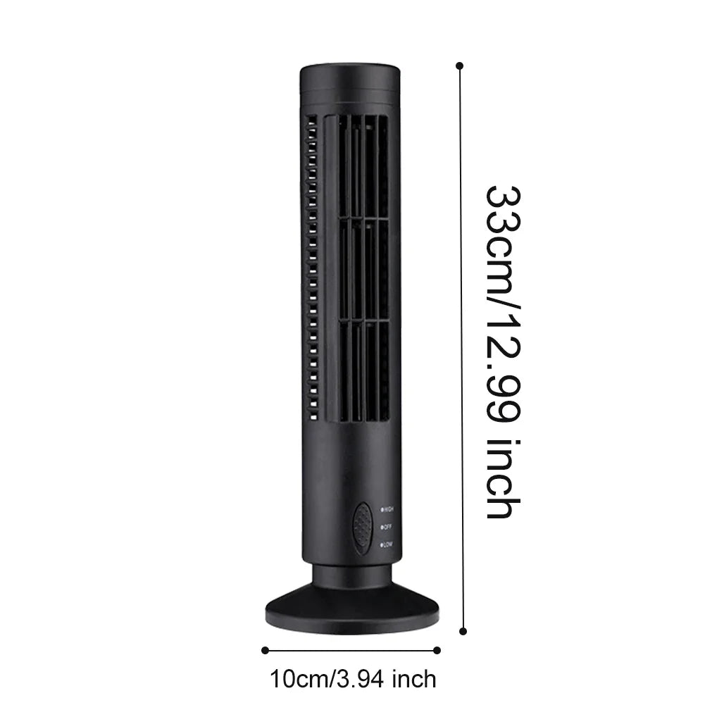 LED Bladeless Tower Fan – 2-Speed USB Portable Desk Fan Bladeless Tower Fan Qme