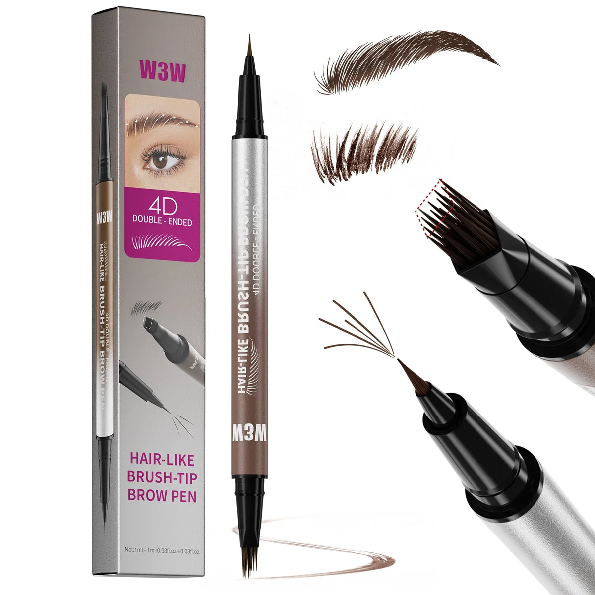 2-in-1 Dual-Ended Eyebrow Pen & Brush Tip | Natural Brows Eyebrow Pen Qme W680-3