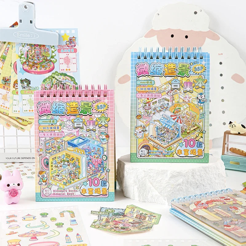 3D Cartoon Landscape DIY Sticker Book – Pocket Festival Scene DIY Sticker Book Qme