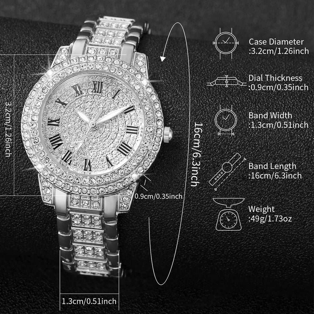 Women's Diamond Roman Dial Square Watch – Silver Steel Strap Women's Fashion Watch Qme