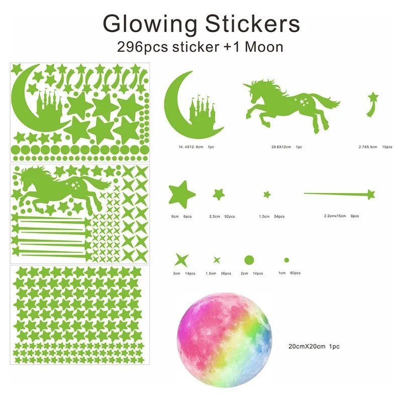 Glowing Unicorn Rainbow Castle Wall Sticker | Luminous Decal Wall Sticker Decal Qme