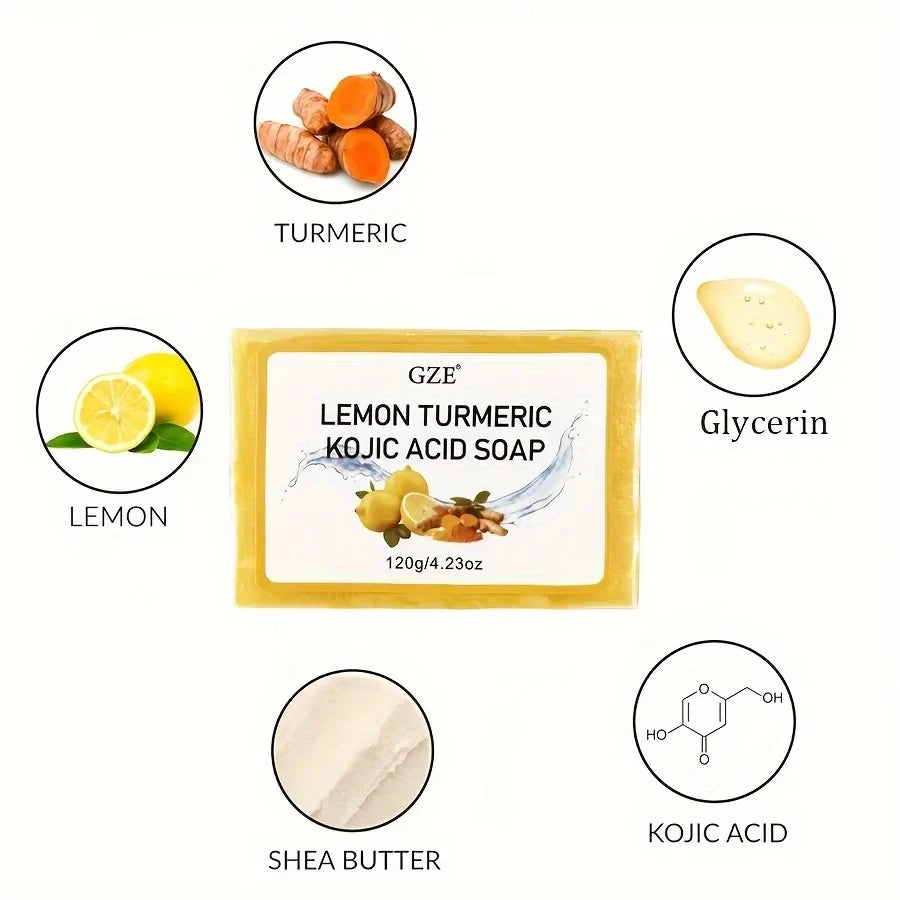 Lemon Turmeric Kojic Acid Soap with Shea Butter | GZE Brightening Bar Soap Qme