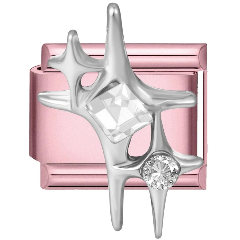 Zircon Flower Heart Bow Pink DIY Charm Bracelet | Stainless Steel DIY Charm Bracelet Qme Style 29