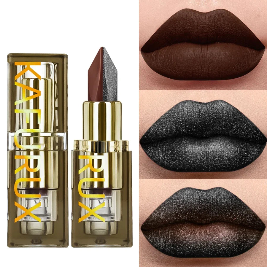 Two Tone Waterproof Glitter & Matte Chocolate Red Lip Tint Lip Tint Lipstick Qme 107