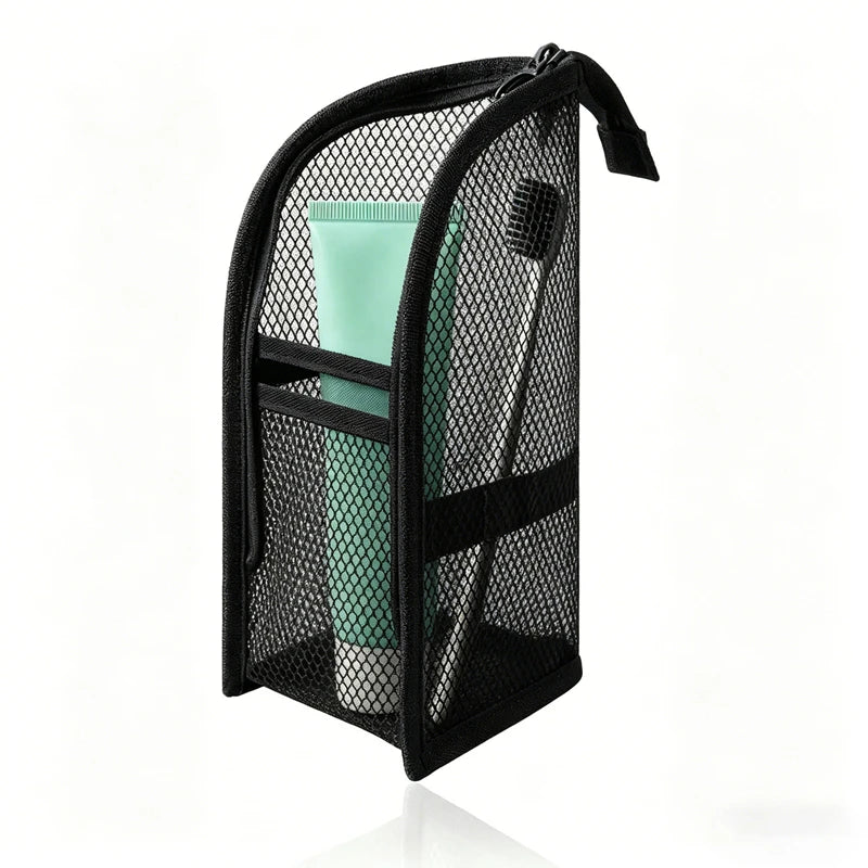 Standing Mesh Toiletry Bag – Waterproof EVA Travel Organizer Travel Toiletry Bag Qst black