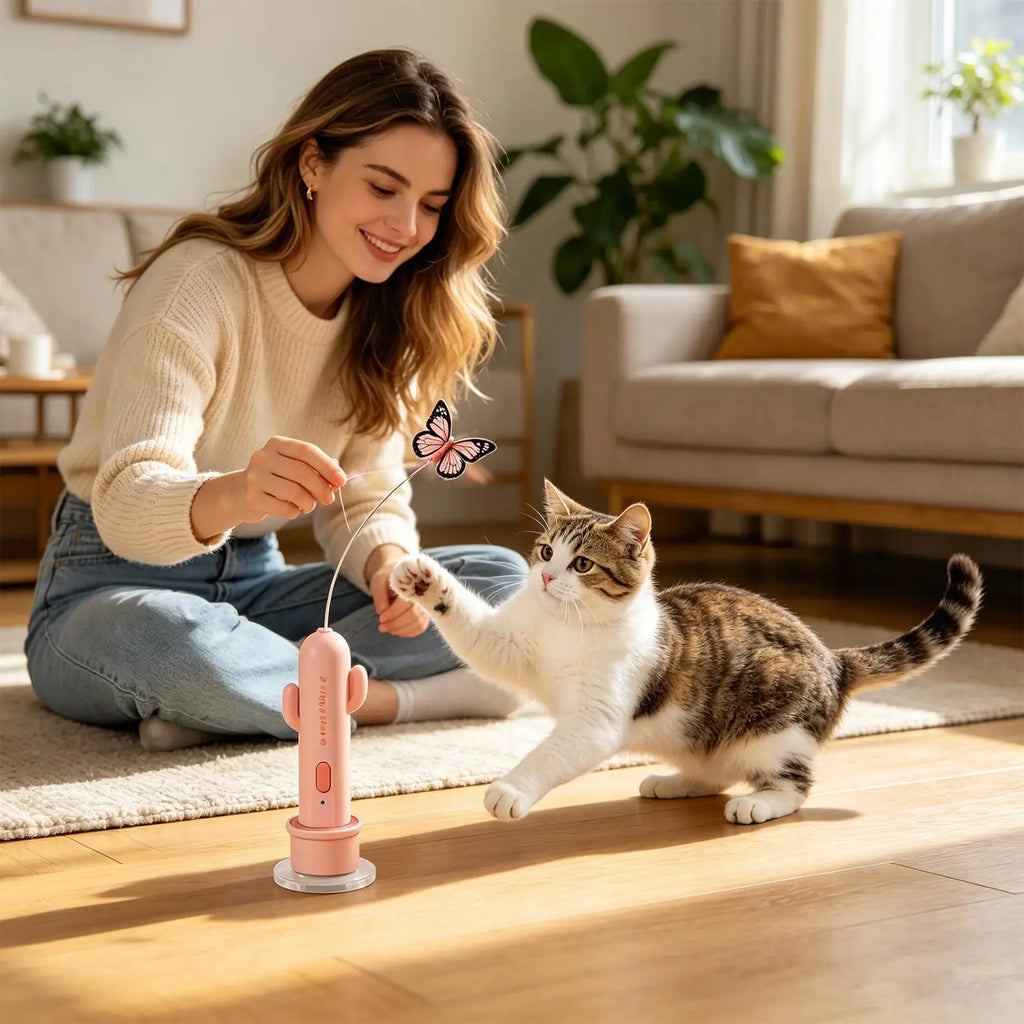 Rechargeable Electric Cat Self-Play Toy Stick & Suction Cup Interactive Cat Toy Qme