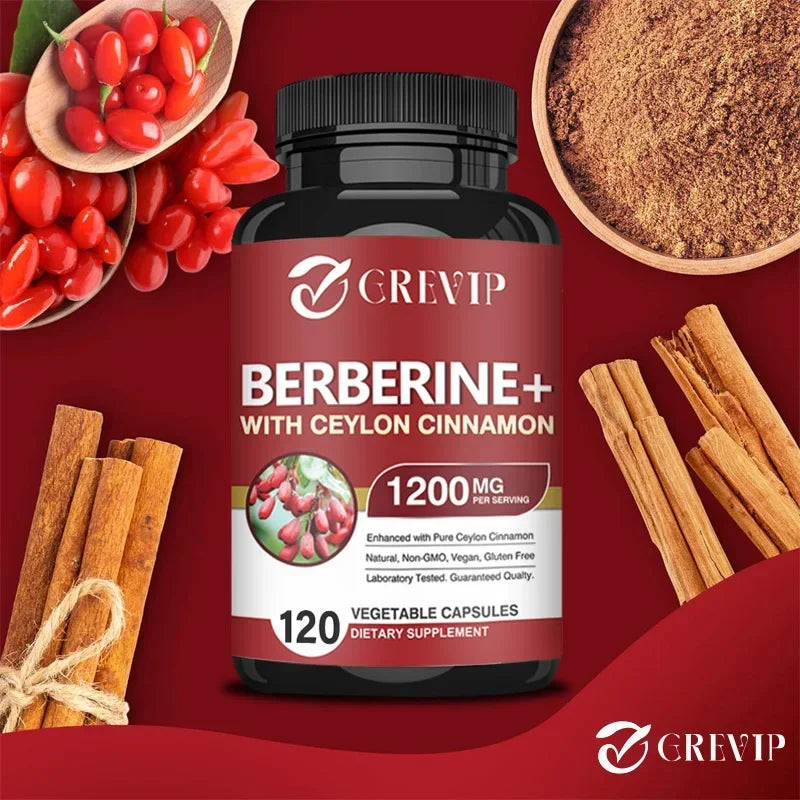 Berberine 1200mg + Ceylon Cinnamon – 120 Vegan Capsules Herbal Supplement Qst