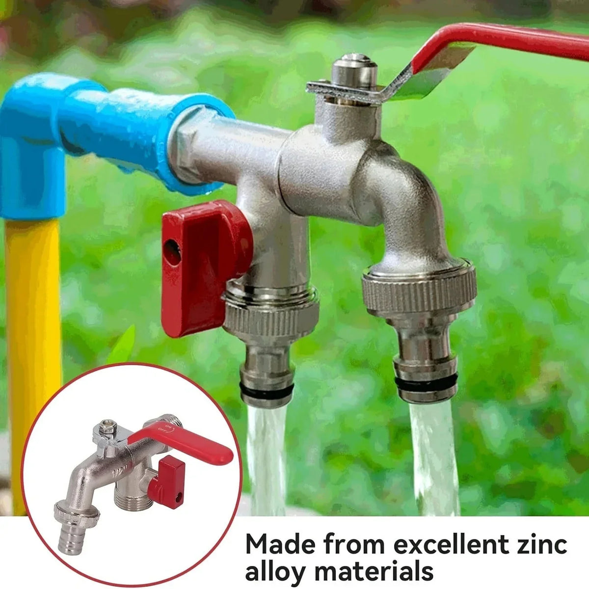 Dual Socket Garden Faucet Universal Threaded Metal Tap Garden Hose Faucet Qme