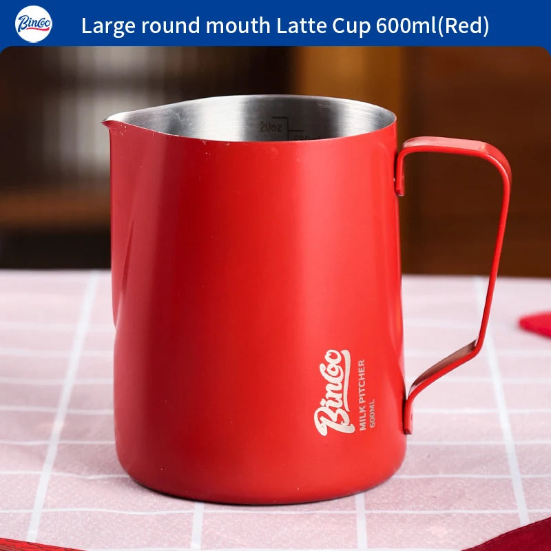 Bincoo Pointed Spout Milk Frothing Pitcher 350ml/600ml Latte Art Milk Frothing Pitcher Qst Red 600ml