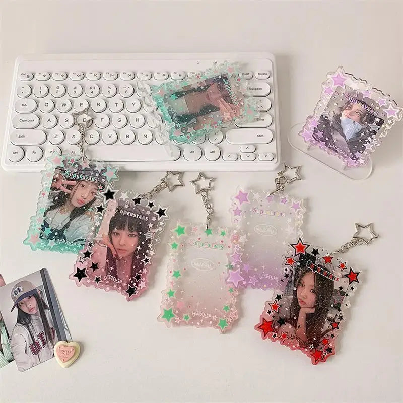 Star Gradient Photocard Holder Necklace – Acrylic Card Display Photocard Holder Pendant Qme