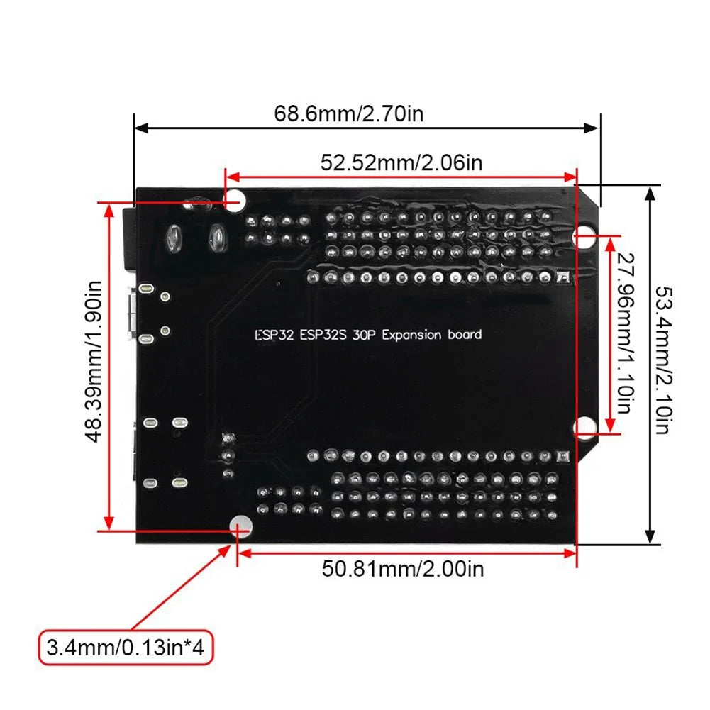 ESP32 30-Pin GPIO Expansion Board | Type-C & Micro USB GPIO Expansion Board Qme