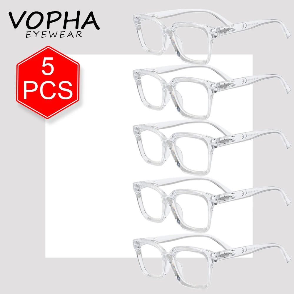 VOPHA 5-Pack Auto-Adjusting Square Reading Glasses, Unisex Reading Glasses Qst