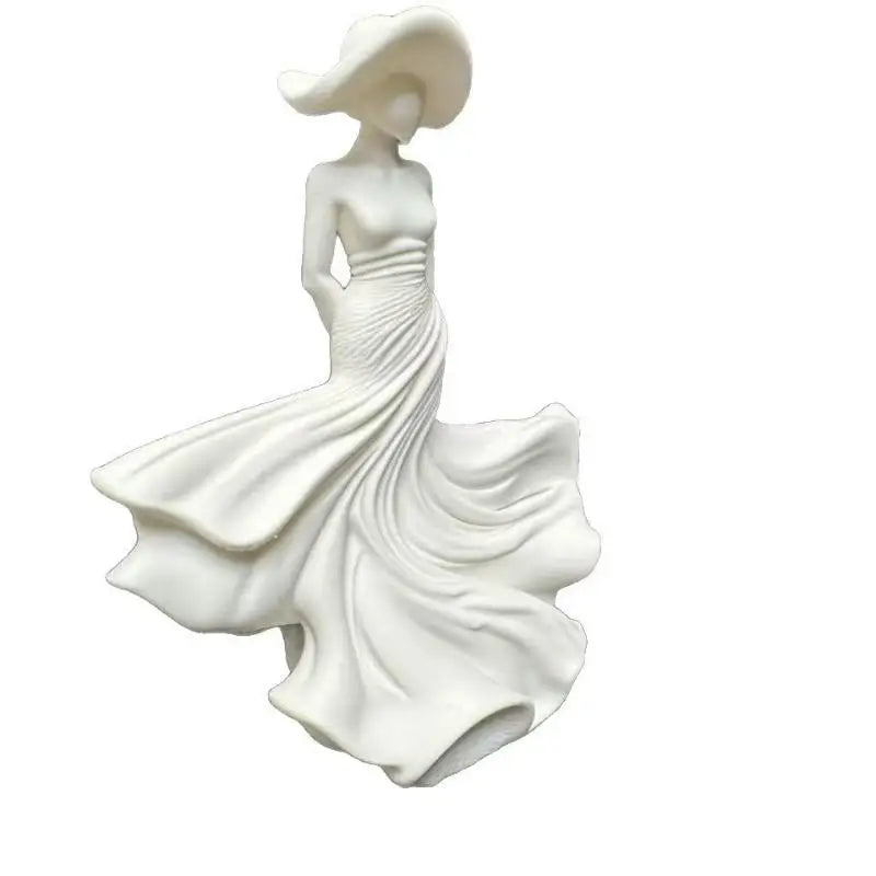 White Dancing Lady Resin Figurine – Elegant Home Décor Statue Decorative Figurine Qme White one size
