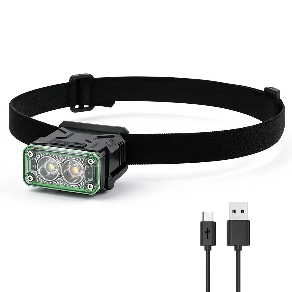 BORUiT 600LM Motion Sensor LED Headlamp USB-C Cap Clip Light LED Headlamp Qst Black