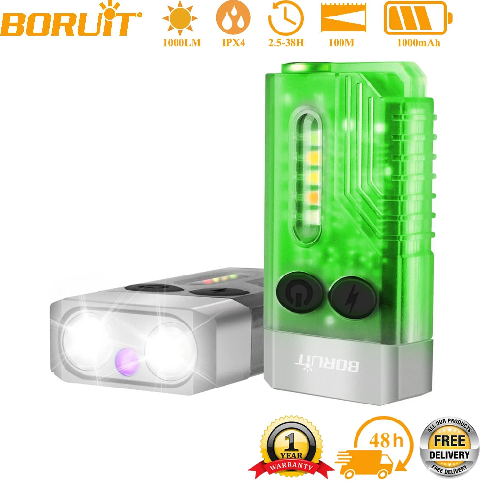 BORUiT V10 1000LM UV LED Keychain Flashlight Type-C Rechargeable EDC Keychain Flashlight Qst