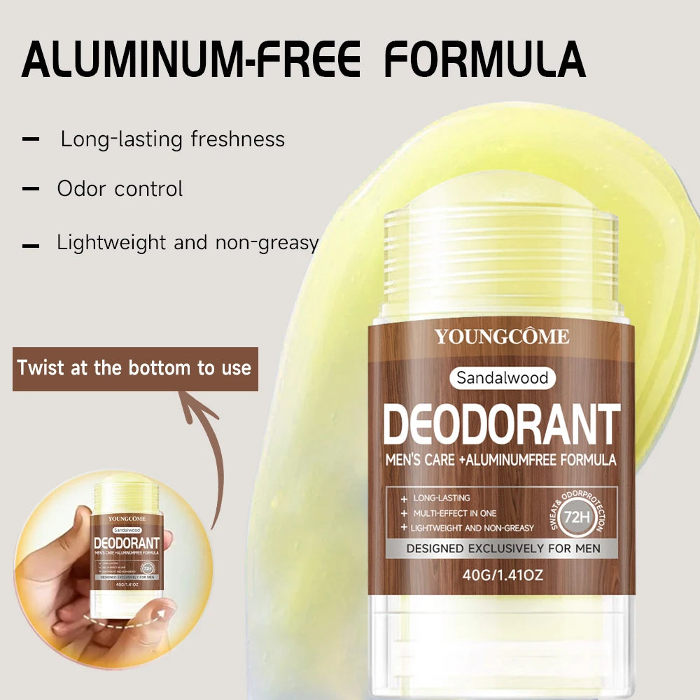 YOUNGCOME Sandalwood Men's Deodorant Stick – All-Day Fresh Men's Deodorant Stick Qst