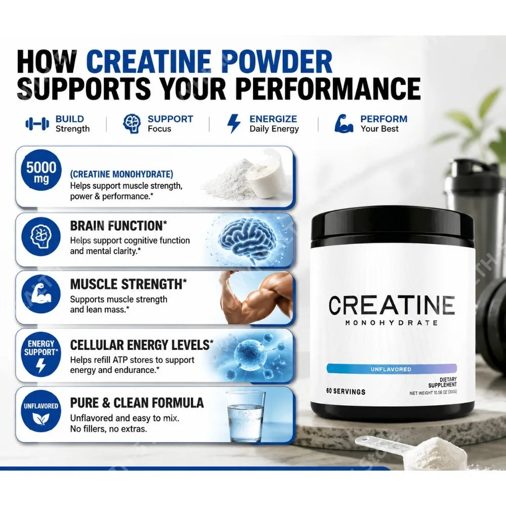 Creatine Monohydrate Powder 5000mg – 60 Servings Unflavored 300g Fitness Supplement Qst
