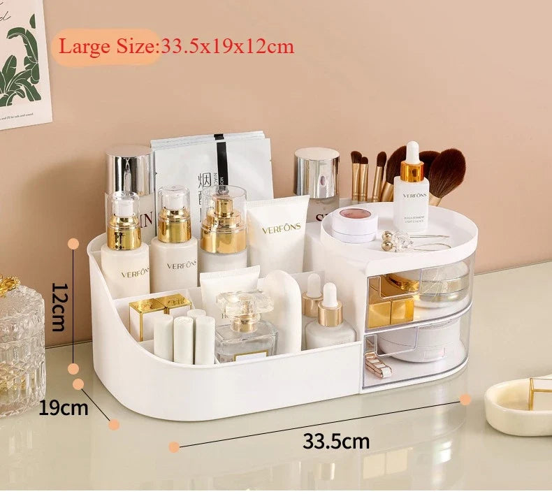 Makeup Storage Box with Mirror & Touch Light | Vanity Organizer Vanity Storage Organizer Qme