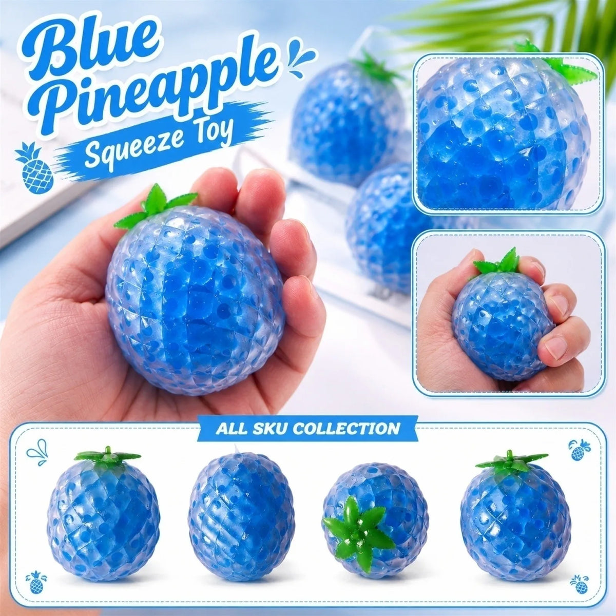 Blue Pineapple Fidget Toy – Fun Novelty Squeeze Toy by Qme Novelty Fidget Toy Qme blue One Size