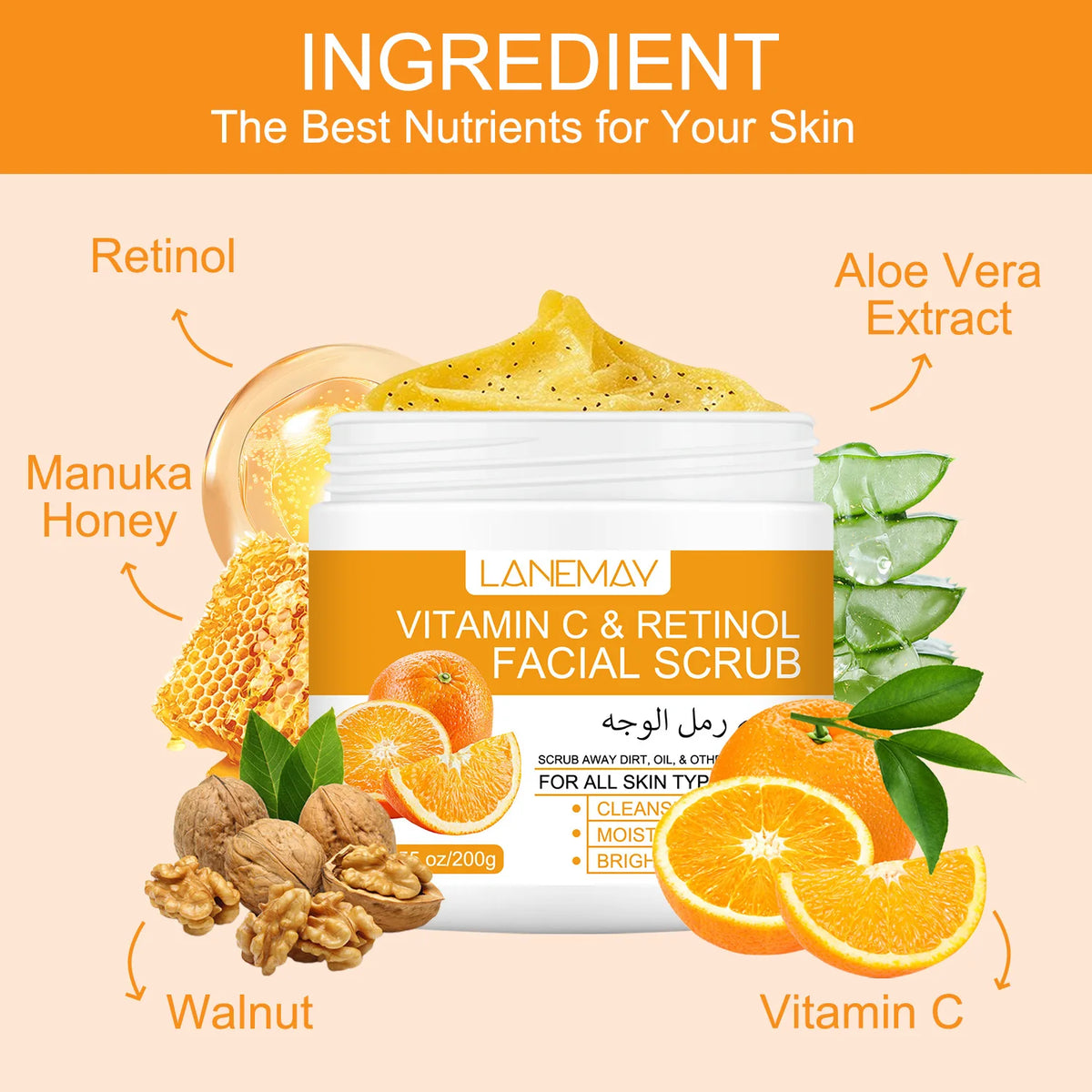 Vitamin C & Retinol Facial Scrub – Natural Exfoliator Facial Scrub Qst