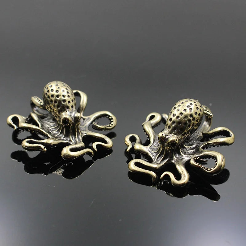 Brass Octopus Figurine – Antique Copper Animal Desk Ornament Decorative Figurine Qme