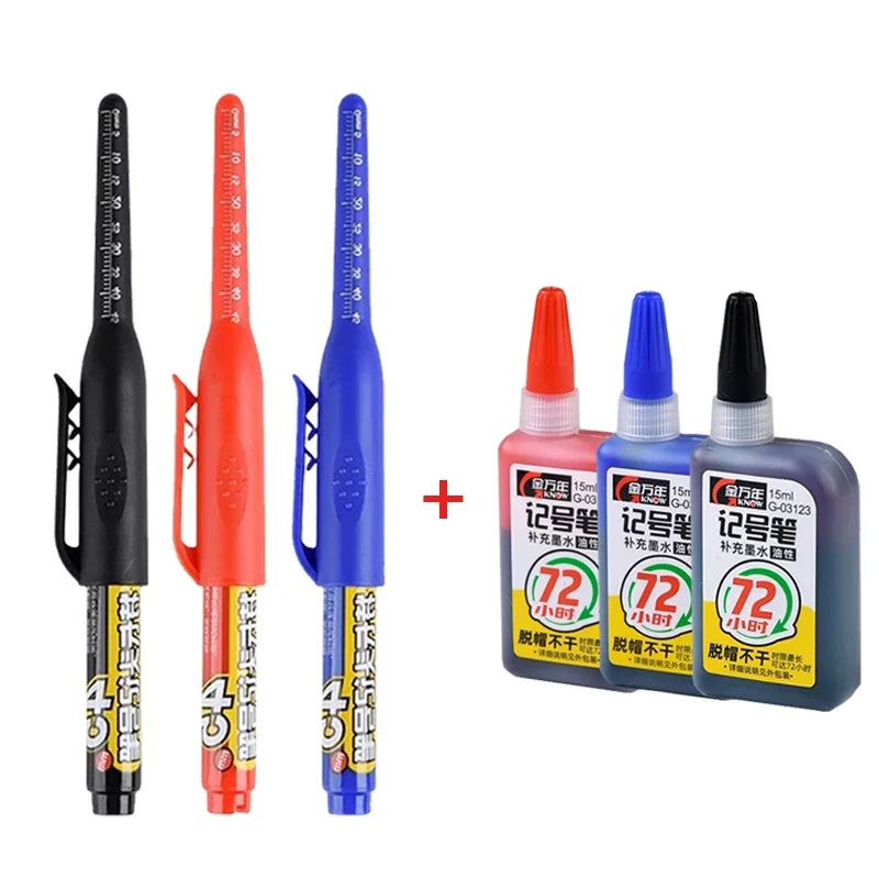 Waterproof Deep Hole Marker Pen – Long Nib Carpenter Pen Carpenter Marker Pen Qme mix-3pen 3ink